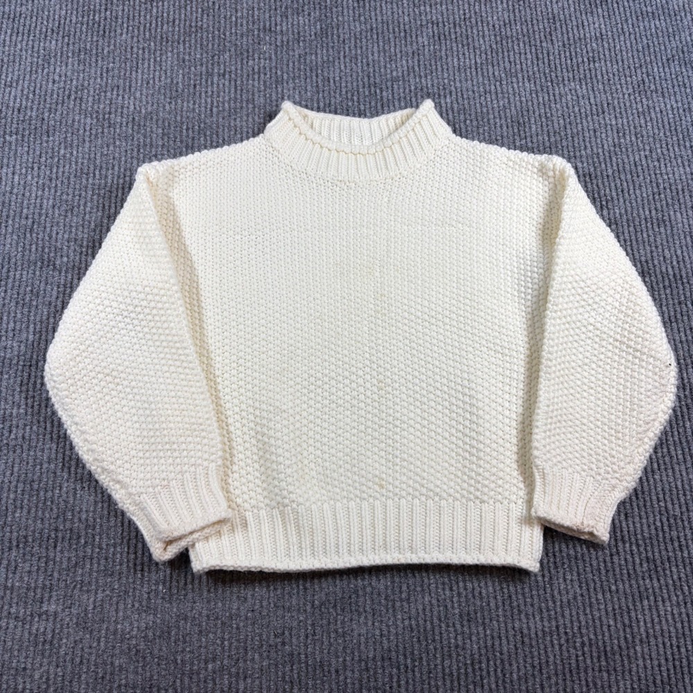 Cream‎ Chunky Knit Mock Neck Sweater Women's Boho Cottage White Pullover